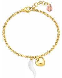 Unaloe - Vermeil Cornicello & Heart Charm Bracelet – Enamel Italian Good Luck Jewelry, Handmade Lucky Talisman - Lyst