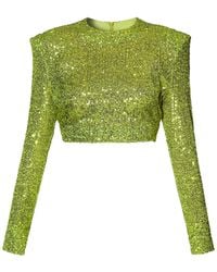 AGGI by HALEWSKI - Zoey Lemon Sparkle Sequin Long Sleeve Crop Top - Lyst