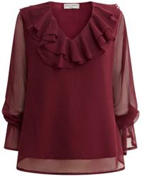 James Lakeland - Burgundy Sheer-Sleeve Ruffle Blouse - Lyst