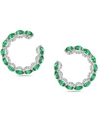 Artisan - 18k Solid White Gold With Marquise Shape Emerald & Diamond Antique Dangle Earrings - Lyst