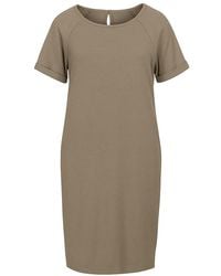 Conquista - Camel Punto Di Roma Short Sleeve Dress With Pockets - Lyst