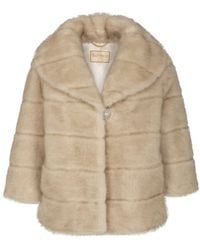 Santinni - Satin-Lined Faux Fur Cropped Brooch Coat - Lyst