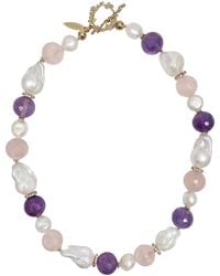 Farra - Baroque Pearls With Rose Quartz And Amethyst Necklace - Lyst
