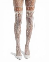 HIGH HEEL JUNGLE by KATHRYN EISMAN - Chevonne Lace And Satin Fishnet Tights - Lyst