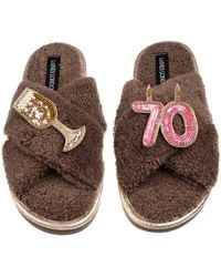 Laines London - Neutrals Laines Neutral Boucle Slippers With 70Th Birthday & Champers Brooches - Lyst