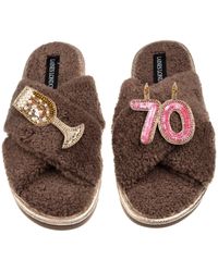 Laines London - Neutrals Laines Neutral Boucle Slippers With 70Th Birthday & Champers Brooches - Lyst