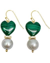 Farra - Heart Malachite With Gray Freshwater Pearls Dangle Earrings - Lyst