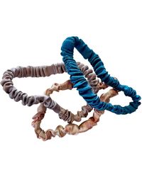 Soft Strokes Silk - Set Of Three Pure Mulberry Silk Skinny Scrunchies Weekly Special Hair Ties Pastel Leopard - Lyst