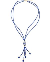 Farra - Classic Y Shaped Lapis With Rhinestone Necklace - Lyst