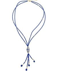 Farra - Classic Y Shaped Lapis With Rhinestone Necklace - Lyst