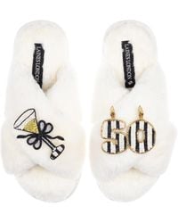 Laines London - Classic Laines Slippers With Stripe 50Th Birthday & Glass Of Champagne Brooches - Lyst