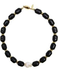 Farra - Obsidian With Baroque Pearl Pendant Necklace - Lyst