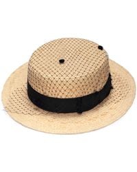 Justine Hats - Neutrals Straw Boater Hat With Veil - Lyst