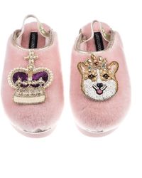 Laines London - Flatform Cloud Closed Toe Slippers With Corgi & Crown Brooches - Lyst