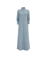 Julia Allert - Textured Knit Floor-length Long Sleeve Dress Light Blue - Lyst