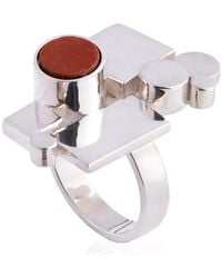 N'damus London - Ada Sterling & Chestnut Leather Ring - Lyst