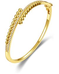 Genevive Jewelry - Sterling Silver Yellow Gold Plated With Diamond Cubic Zirconia Pave Milgrain Ball-bead Bypass Bangle Bracelet - Lyst