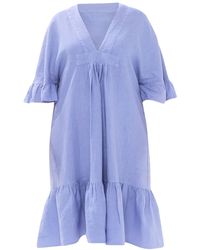 Haris Cotton - Cami Linen Dress With Butterfly Sleeve And Ruffle Hem - Lyst