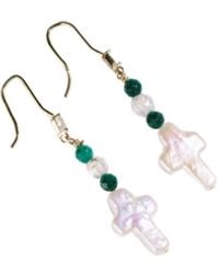 Urbane Jewelry Studio - Cross Pearl Earrings With Malachite - Lyst