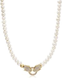 Nialaya - Pearl Choker With Double Panther Head In Gold - Lyst