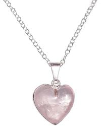 Tiana Jewel Rose Quartz Gemstone Heart Shaped Necklace Silver - Pink