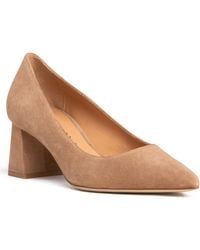 Beautiisoles by Robyn Shreiber Made in Italy - Neutrals Corina Camel Suede Block Low Heel Pump For Evening Or Work - Lyst