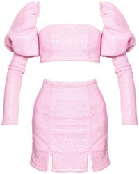 Ettie - Sequin Puff Sleeve Crop Top And Mini Skirt Co-Ord - Lyst