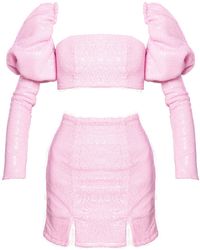 Ettie - Sequin Puff Sleeve Crop Top And Mini Skirt Co-Ord - Lyst
