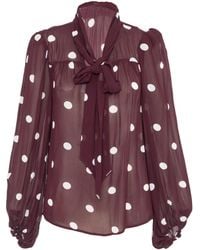 Rose & Nancy - Saphi Burgundy Polka Dot Print Bow Blouse - Lyst