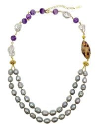 Farra - White & Grey Freshwater Pearls With Amethyst Double Strands Necklace - Lyst