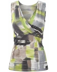 Conquista - Printed Wrap-Front Stretch Top With V-Neckline - Lyst