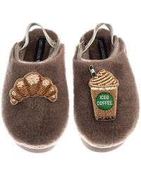 Laines London - Neutrals Flatform Cloud Closed Toe Slippers With Iced Coffee & Croissant Brooches - Lyst
