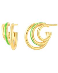 Gold & Honey - Triple Hoop Earrings With Enamel - Lyst