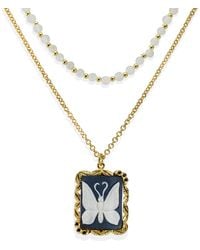 Vintouch Italy - Butterfly Cameo & Moonstone Layered Necklace - Lyst