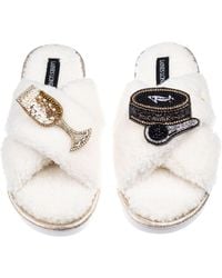 Laines London - Neutrals Laines Neutral Boucle Slippers With Caviar & Glass Of Champers Brooches - Lyst