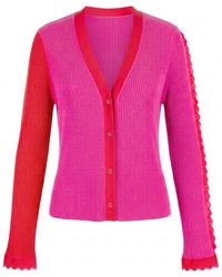 Arto. - Lace Trim Rib Knit Short Cardigan - Lyst