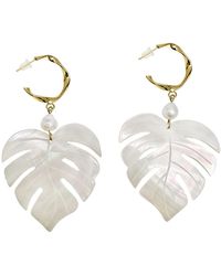 Farra - Leaves Shaped Shell With Pearls Chunky Earrings - Lyst
