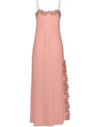 Avenue 8 - Silk Straight Neck Lace Midi Dress With Slit - Lyst