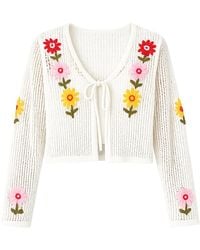 Yumi' - Neutrals Ivory Crochet Embroidered Flower Bolero - Lyst