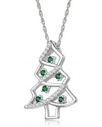 Genevive Jewelry - Plated With Emerald & Clear Cubic Zirconia Christmas Tree Design Pendant Necklace - Lyst