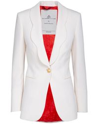 The Extreme Collection - Single Breasted Ecru Premium Crepe Blazer With Wavy Flaps - Lyst