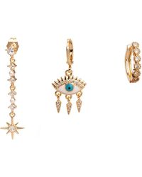 Ebru Jewelry - Guidance Star Evil Eye & Diamond Hoop Protection Trio Earring Set - Lyst