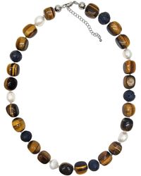 Farra - Nugget Tiger-Eye Stone And Lava Stone With Freshwater Pearls Necklace - Lyst