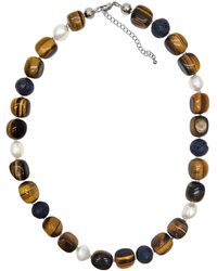 Farra - Nugget Tiger-Eye Stone And Lava Stone With Freshwater Pearls Necklace - Lyst