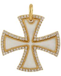 Artisan - Natural Dimond Pave Cross Sign With Enamel In 14k Yellow Gold Pendant - Lyst