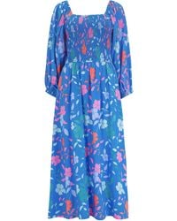 Sugarhill - Raquel Midi Shirred Dress , Rainbow Floral Vine - Lyst