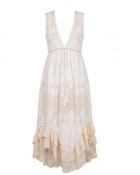 Tantra Spain Sl - Sleeveless, Embroidered Batiste Maxi Dress With An Uneven Hem And An Adjustable Waist - Lyst