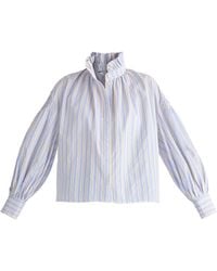 Paisie - Striped Puff Sleeve Shirt With Ruffled Collar - Lyst
