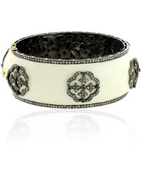 Artisan - 18k Gold & 925 Silver In Bezel Set Emerald With Pave Diamond Antique Enamel Bangle - Lyst