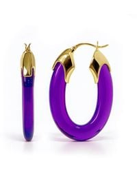 Gold & Honey - Amethyst Carved Oval Lucite Birthstone Hoop Earrings - Lyst